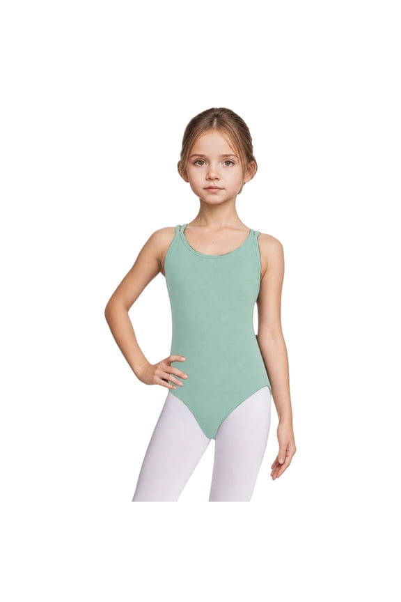 Girls Casual Solid Color Bodysuit Practice Leotard Sportswear for Dance Gymnastics Kids Green 110