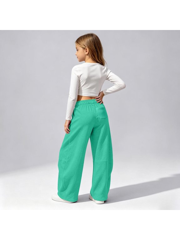 Girls Casual Solid Color Curved Leggings for Toddlers and Kids Play Daily Wear Fashion Pants for Everyday Comfort, Mint Green, 6-7 Years