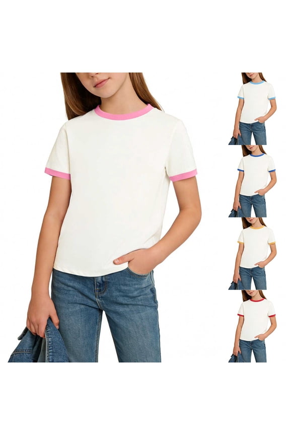 Girls Casual Summer Cotton Crop Tshirts Loose Fit Crewneck Long Sleeve Cropped Blouses Kids Trendy Comfy Soft Tops 1-15 Years