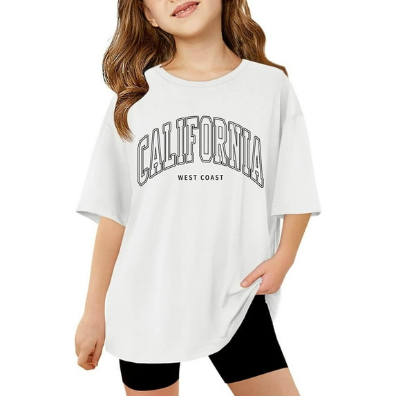 Girls Casual Summer Short Sleeve Crewneck Tee Soft Basic Oversized Top for Children Tween Kids Summer Soft Comfy Cute Teen Basic Tees