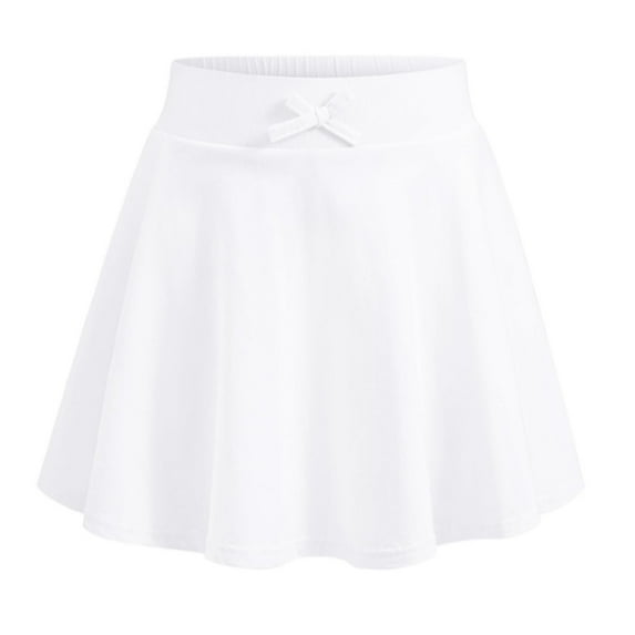 Girls Casual Summer Skirt with Bow Solid Color Athletic Tennis Skirt for Tweens and Stretchy Waistband Playwear