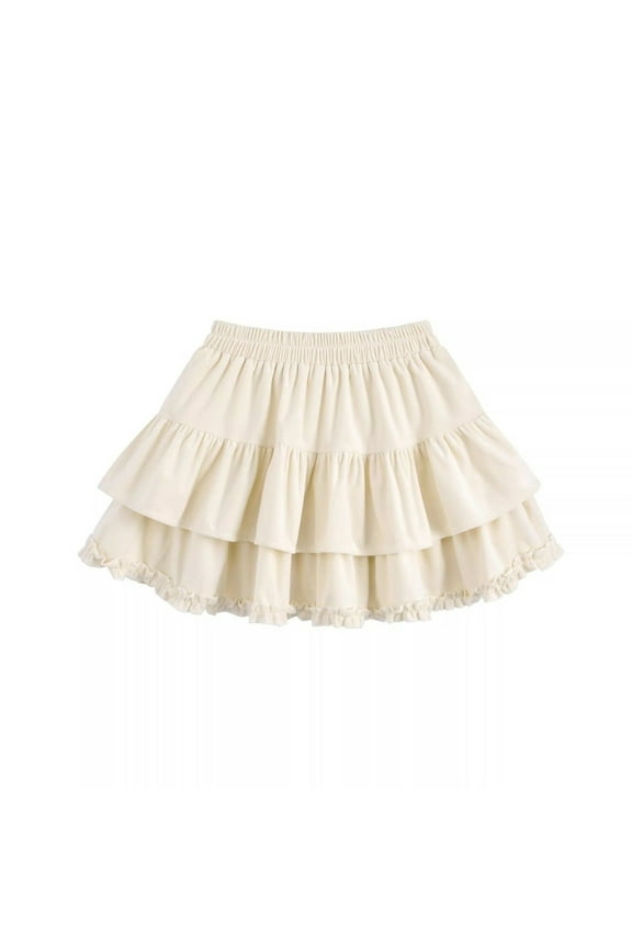 Girls Casual Summer Skirts on Clearance Women's High Waist Ruffle Mini Skirt Cute Tiered Short Skirt with Shorts Underneath New Beige 1 Years