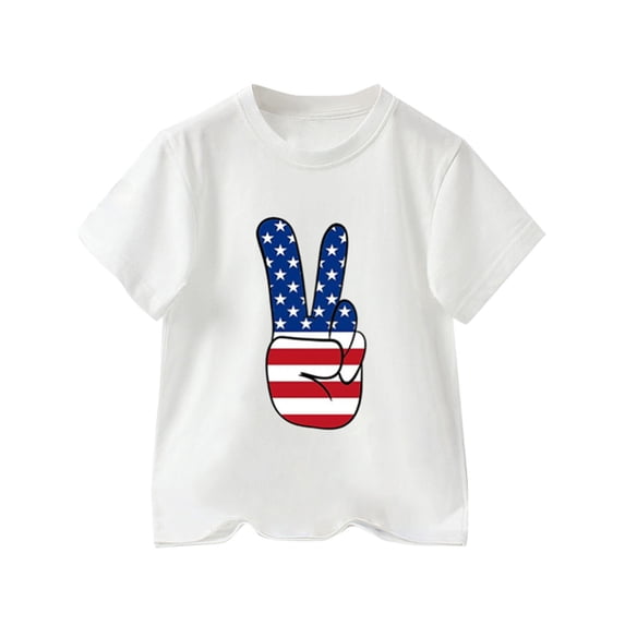Girls Casual T-Shirt 4Th Of July American Flag Shirt Independence Day Patriotic Short Sleeve Toddler Boys Tees,Size 4 Years-5 Years