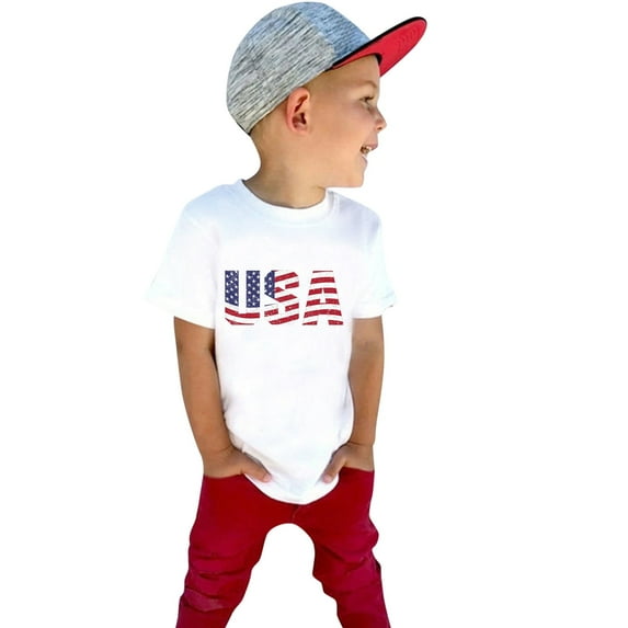 Girls Casual T-Shirt Baby 4Th Of July Summer Short Sleeve Independence Day Tee American Flag Toddler Boy Shirts,Size 1 Year-2 Years