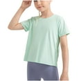 thumbnail image 1 of Girls Casual T-Shirts Loose Fit Solid Color Short Sleeve Tops for Girl Summer Crew Neck Yoga Quick Dry Shirt (Mint Green 8 Years), 1 of 6