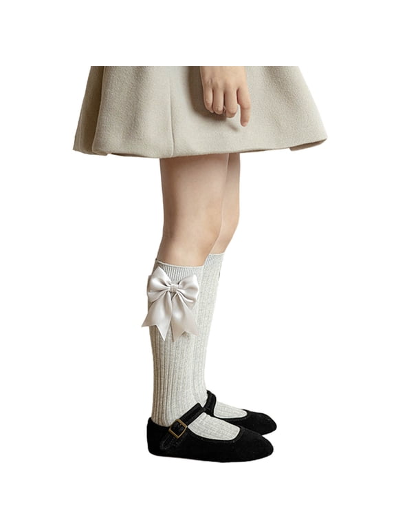 Girls Casual Tube Socks Cotton Knee High Long Socks Knit Stocking All Season Casual Uniform Stockings Sheer Socks Girls Gray 6-14Y