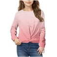 thumbnail image 1 of Girls Casual Twist Front Lightweight Sweatshirt Tie Dye Printed Long Sleeve Crop Tops Pullover Blouse Pink 9-10 Years, 1 of 7