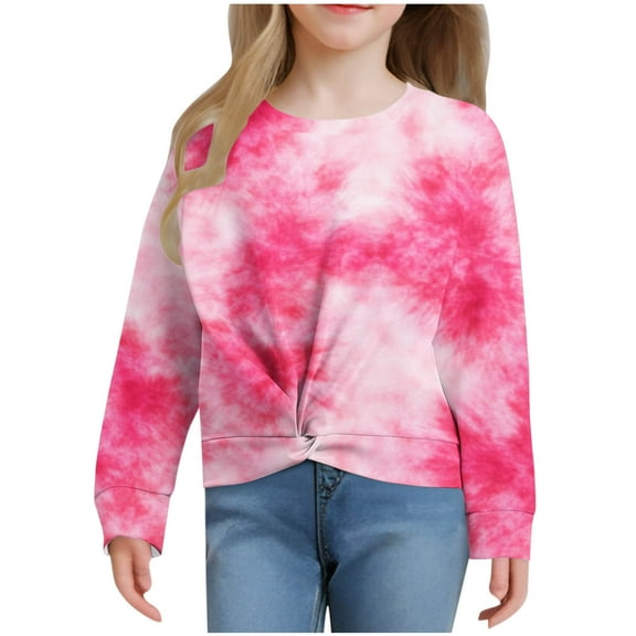 Girls Casual Twist Front Lightweight Sweatshirt tie dye Printed Long Sleeve Crop Tops Loose Soft Blouse T-Shirt Spring Fall Pullover