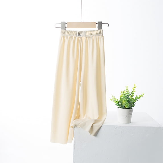 Girls Casual Wide Leg Elastic High Waisted Trousers For Kids Summer Flowy Stretchy Palazzo Pants Boots, 11-12 Years, Beige