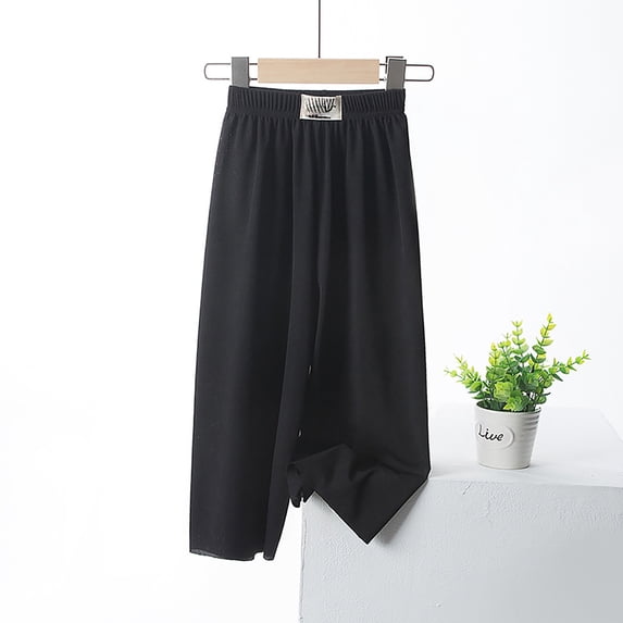 Girls Casual Wide Leg Elastic High Waisted Trousers For Kids Summer Flowy Stretchy Palazzo Pants Boots, 11-12 Years, Black