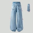 thumbnail image 1 of Girls Casual Wide Leg Jeans Elastic Waist Soft Denim Bow Pants 5-14Y, 1 of 9