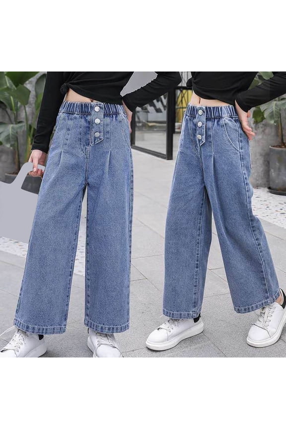 Girls Casual Wide Leg Jeans Straight Denim Pants for Fall Outdoor Play Comfortable Loose Fit Trousers Girls Toddler Clothes 2t J Toddler Girls Girls Winter Outfits Cat and Leggings Girls Cat