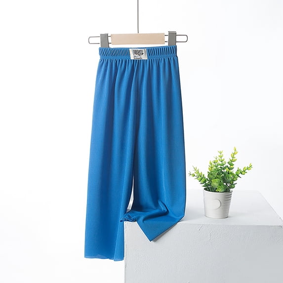 Girls Casual Wide Leg Pants Elastic High Waisted Soft Stretchy Palazzo Trousers for Summer Flowy Kids Dark Blue 11-12 Years