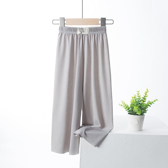 Girls Casual Wide Leg Pants Elastic High Waisted Soft Stretchy Palazzo Trousers for Summer Flowy Kids Grey 4-5 Years