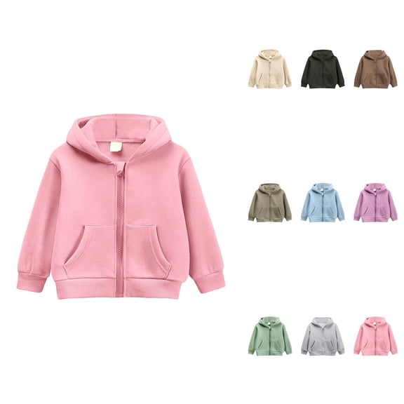 Girls' Casual Zip-Up Hooded Sweatshirt, Long Sleeve Outerwear Jacket for Autumn Winter, Solid Color Full-Zip Pullover Coat for Toddlers and Kids