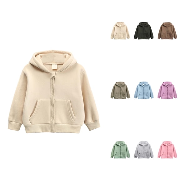 Girls' Casual Zip-Up Hooded Sweatshirt, Long Sleeve Outerwear Jacket for Autumn Winter, Solid Color Full-Zip Pullover Coat for Toddlers and Kids