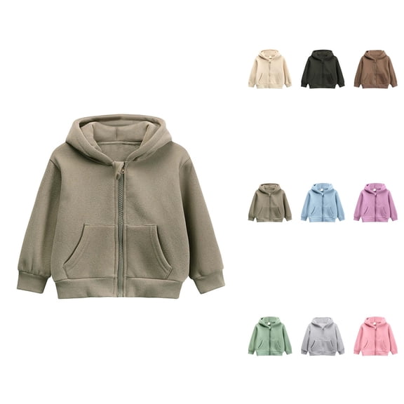Girls' Casual Zip-Up Hooded Sweatshirt, Long Sleeve Outerwear Jacket for Autumn Winter, Solid Color Full-Zip Pullover Coat for Toddlers and Kids