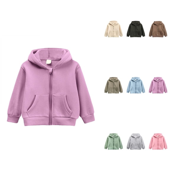Girls' Casual Zip-Up Hooded Sweatshirt, Long Sleeve Outerwear Jacket for Autumn Winter, Solid Color Full-Zip Pullover Coat for Toddlers and Kids