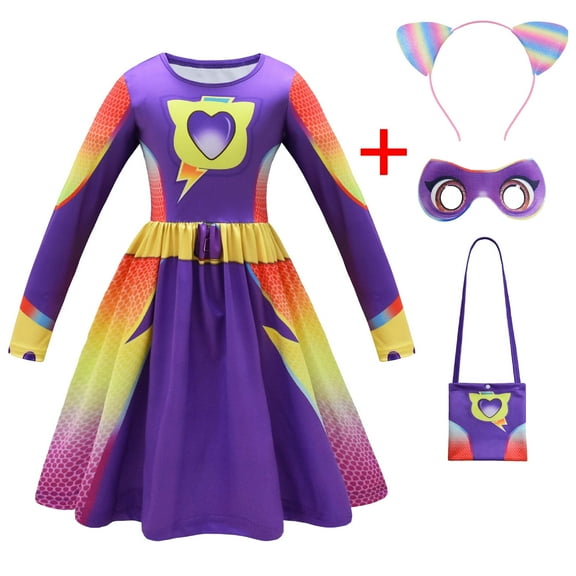 Girls Cat Cosplay Costume w/Mask Bag Headband Halloween Outfit Dress Up