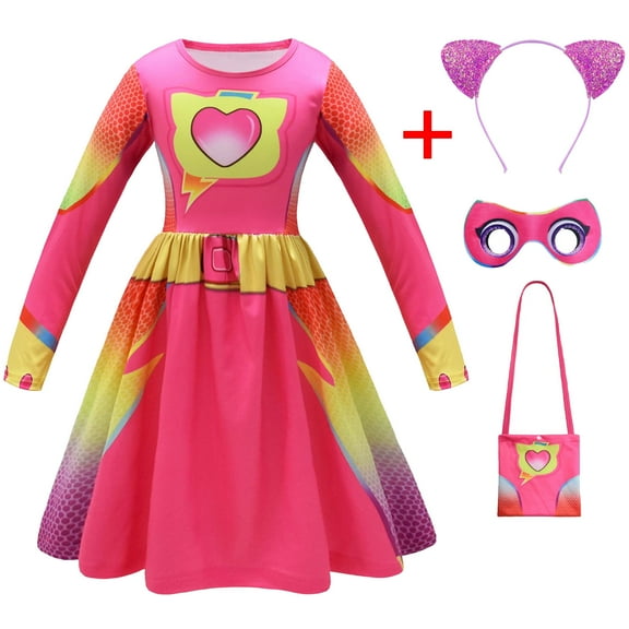 Girls Cat Cosplay Costume w/Mask Bag Headband Halloween Outfit Dress Up