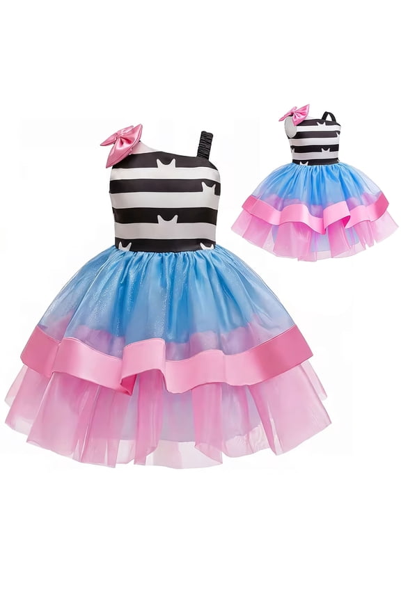 Girls Cat Rainbow Costume Dress Halloween One Shoulder Birthday Princess Outfit