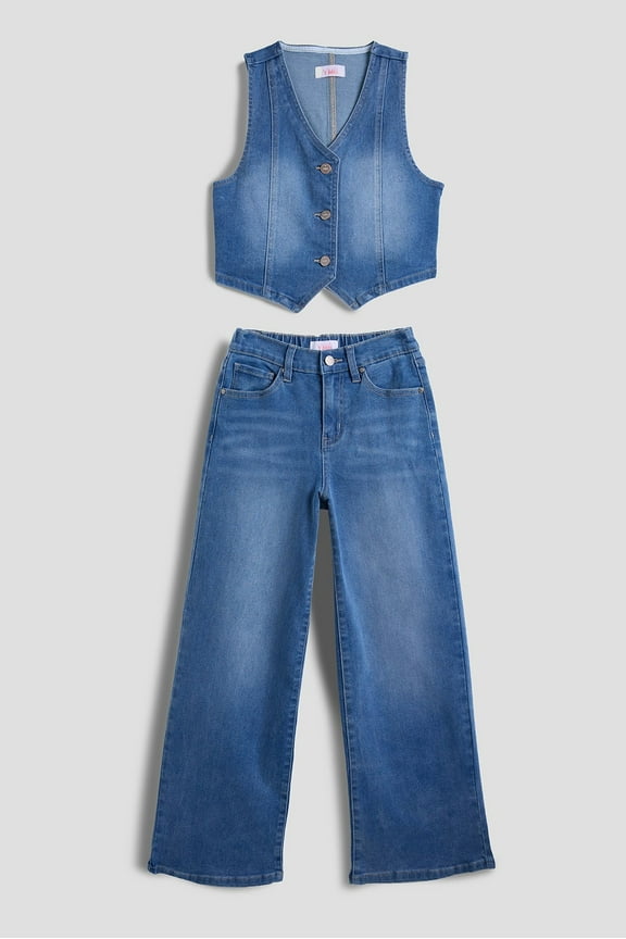 Jeans Girls Cece Denim Vest & Wide Leg Jeans Set