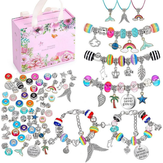 Girls Charm Bracelet Making Kit: Girl Toys Make Jewelry Supplies Set DIY Craft Art Set Charm Bracelets Kits Creative Birthday Gifts for Girl Age 6 7 8 9 10 11 12 Year Old Kids Little Children