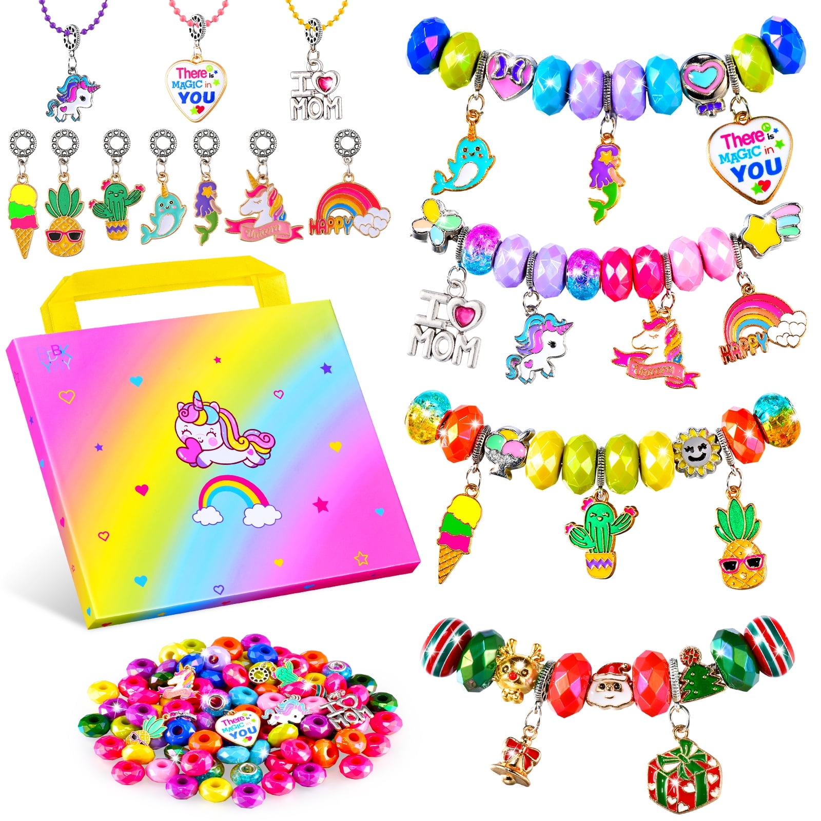 Girls Charm Bracelet Making Kit,Kids Unicorn Charms Bracelets Kits Jewelry Supplies Make Set DIY Art Craft Set Creative Birthday Gifts for 5 6 7 8 Year Old Girl Little Children Girl Toys Age 6-8