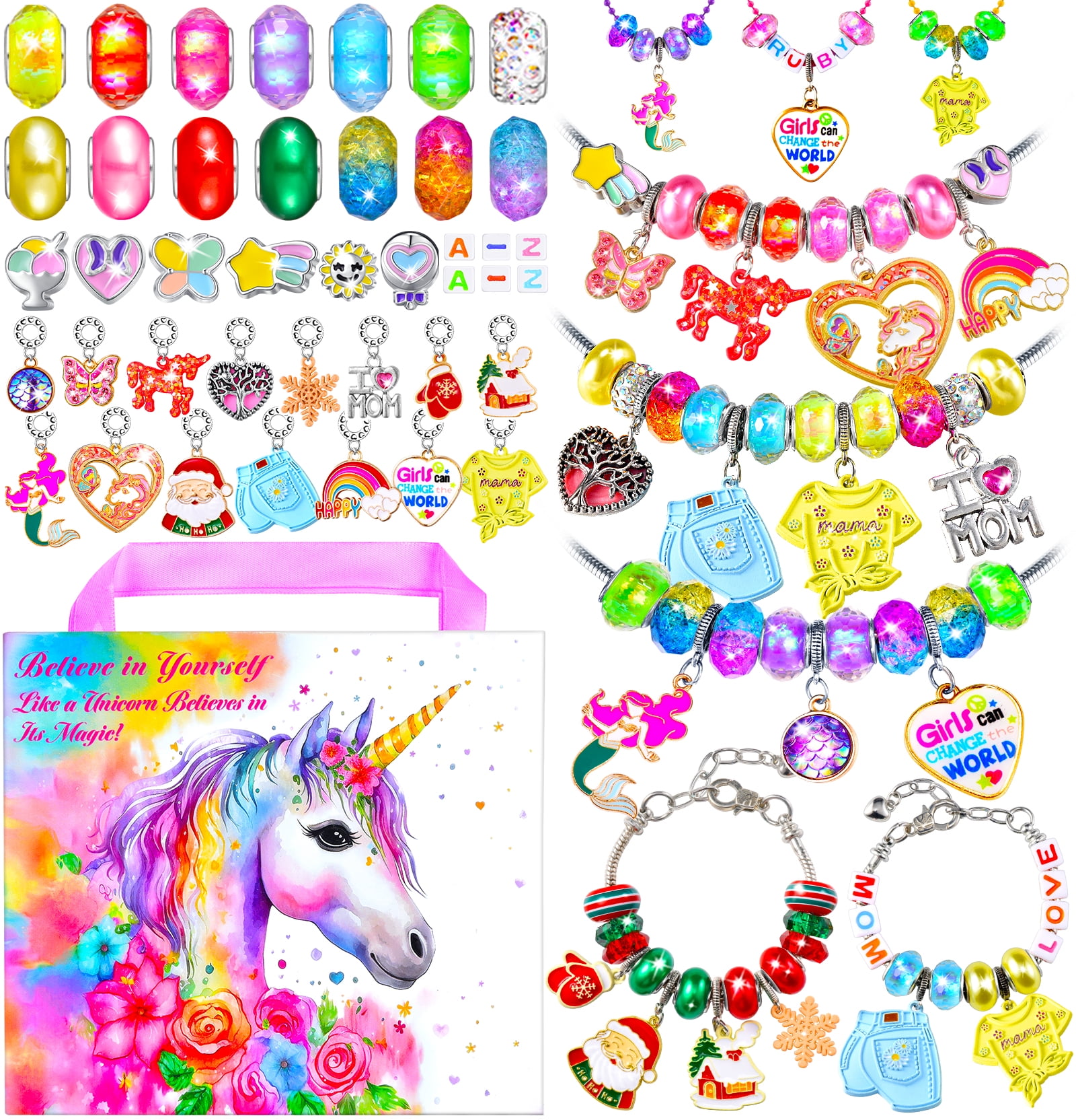 COO&KOO Girls Charm Bracelet Making Kit,Unicorn Jewelry Supplies Make Set DIY Art Craft Set Charm Bracelets Kits Creative Birthday Gifts for Kids Age 6 7 8 9 10 11 12 Year Old Girl Little Children Girl Toys