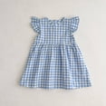 thumbnail image 1 of Girls Checkered Puff Sleeve Dress Summer Spring Party Holiday Casual Children Clothing Flared Adorable Size 3-4 Years, 1 of 4