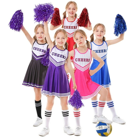 Girls Cheerleader Costume Outfits Set Crew Neck Party Fancy Dress for 4-9Y