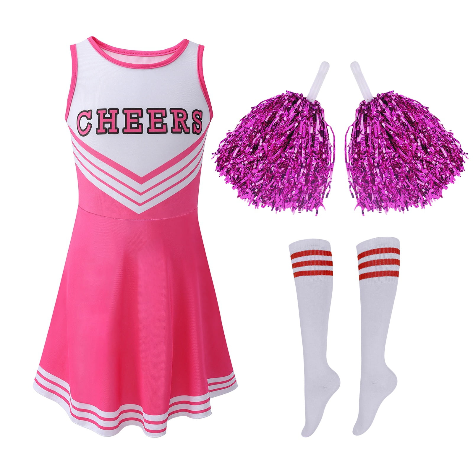 Girls Cheerleader Costumes Dresses Cheerleading Outfit Cheer Uniform Pom Poms - Walmart.com