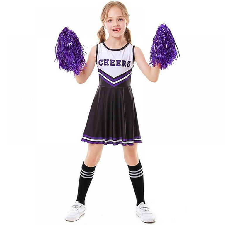 Girls Cheerleader Costumes Dresses Cheerleading Outfit Set Cheer Uniform  Pom Poms 3-10 Years