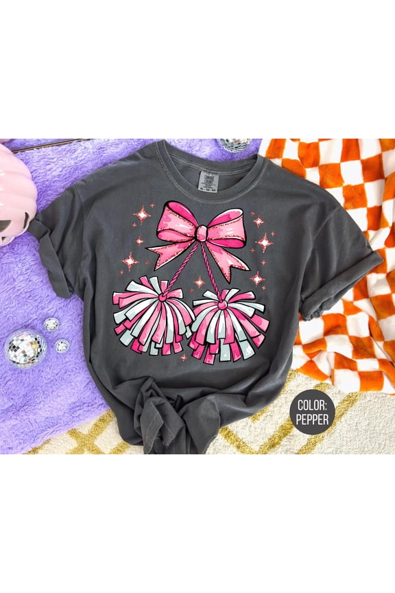 Girls Cheerleader Shirt Pom Pom Tee