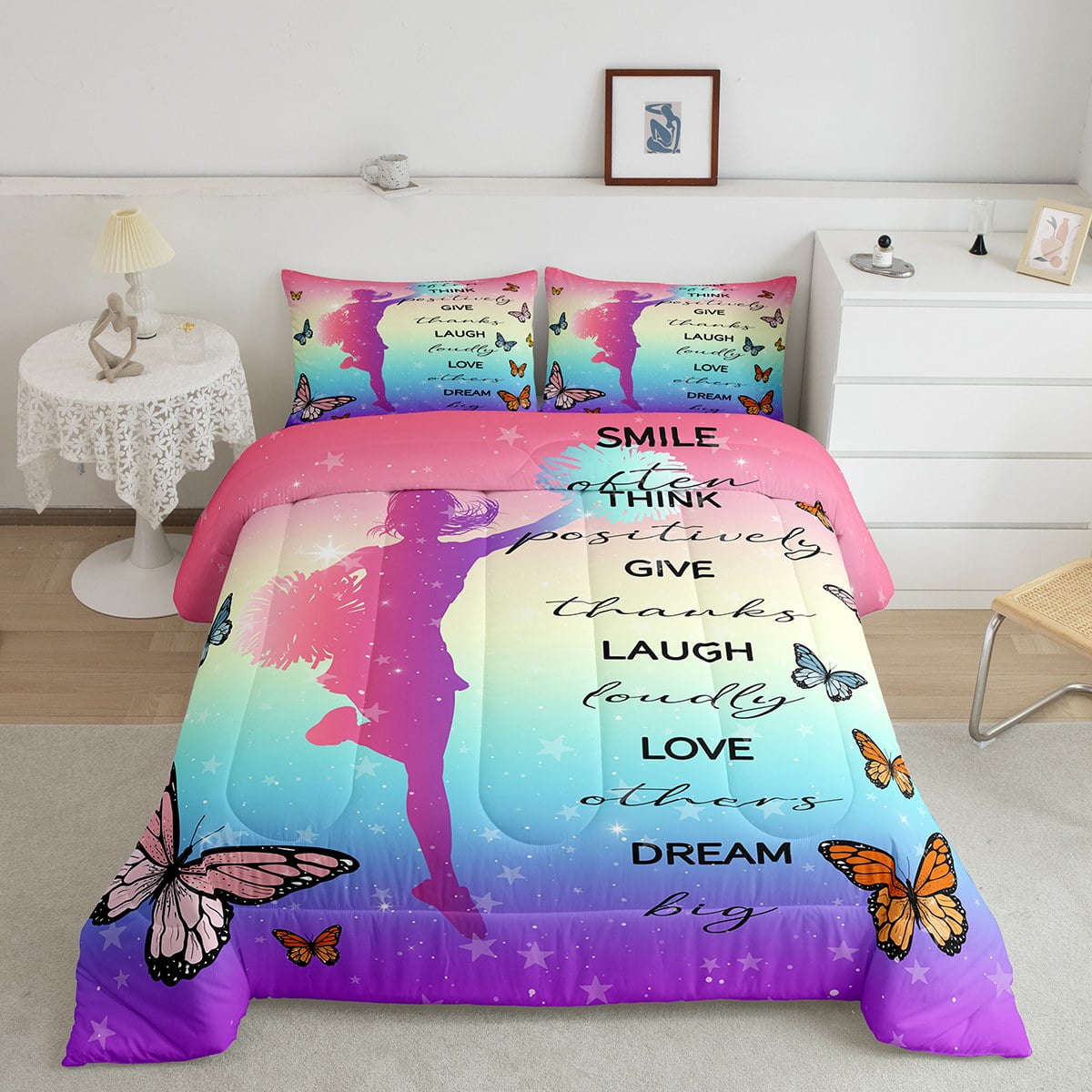 Girls Cheerleading Bedding Twin Pink Purple Comforter Set, Chic