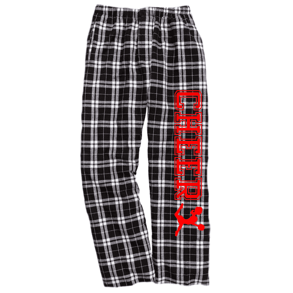 Girls Cheerleading Black and White Flannel Pants (Red, Youth Medium 10/12)