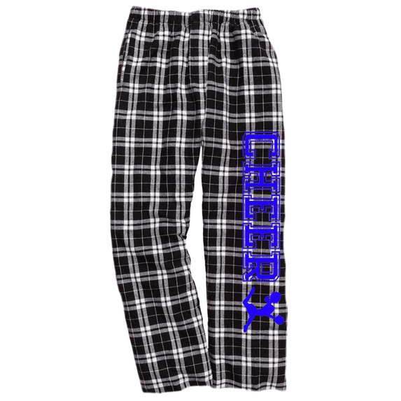 Girls Cheerleading Black and White Flannel Pants (Royal Blue, Youth Large 14/16)