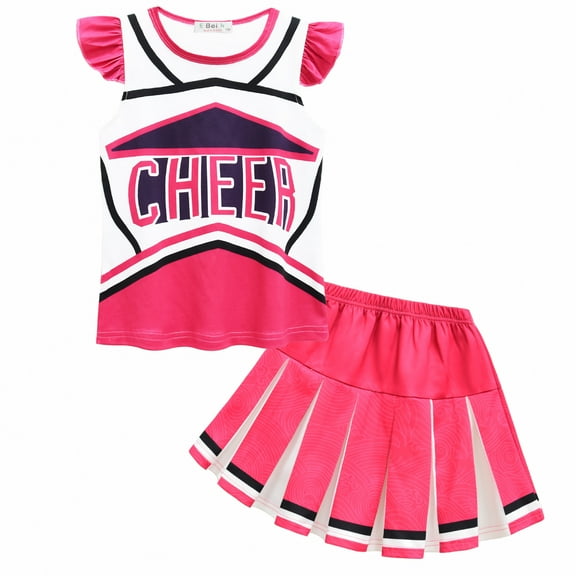 Girls Cheerleading Costume Outfit Sleeveless Tops with Skirt Fancy-Dress