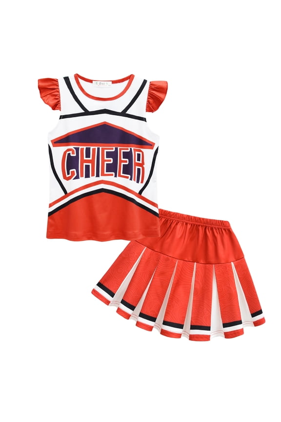 Girls Cheerleading Costume Outfit Sleeveless Tops with Skirt Fancy-Dress