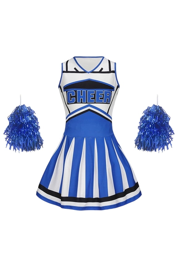 Girls Cheerleading Performance Outfit Dance Gymnastics With Top And Skirt For Kids Teen Youth/Blue/150