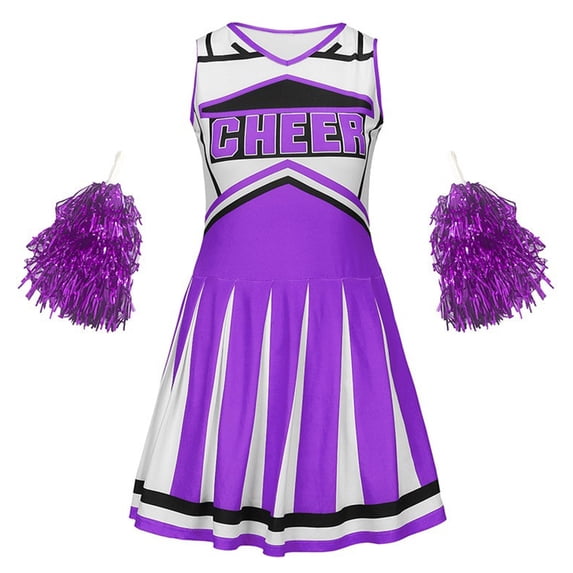 Girls Cheerleading Performance Outfit Dance Gymnastics With Top And Skirt For Kids Teen Youth/Purple/140