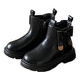 thumbnail image 1 of Girls Chelsea Boots Cute Bow Side Zipper Slip on Platform Waterproof Leather Fall Winter Ankle Booties Black 13.5 Little Kids, 1 of 5