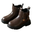 thumbnail image 1 of Girls Chelsea Boots Cute Bow Side Zipper Slip on Platform Waterproof Leather Fall Winter Ankle Booties Brown 11.5 Little Kids, 1 of 5