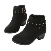 Girls Chelsea Boots Suede Thickened Winter Warm Ankle Booties Fashion Studded Zip up Chunky Stacked Heel Casual Dress Boots F 2 Big Kid