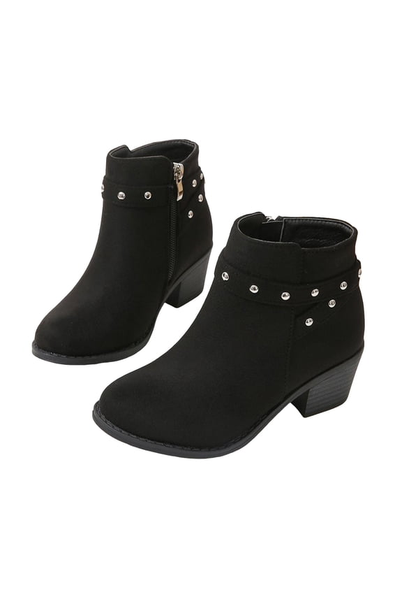 Girls Chelsea Boots Suede Thickened Winter Warm Ankle Booties Fashion Studded Zip up Chunky Stacked Heel Casual Dress Boots F 2 Big Kid