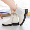 thumbnail image 1 of Girls Chelsea Boots Warm Winter Boot Combat Mid Calf Slip On Booties (White 10.5-11 Years), 1 of 6
