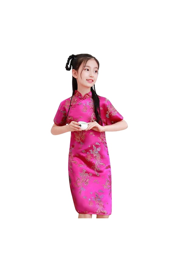 Girls Cheongsam Dresses Vintage Retro Chinese Style Princess Dresses for Little Girls Fall Summer Girls Oriental Dress Size 120