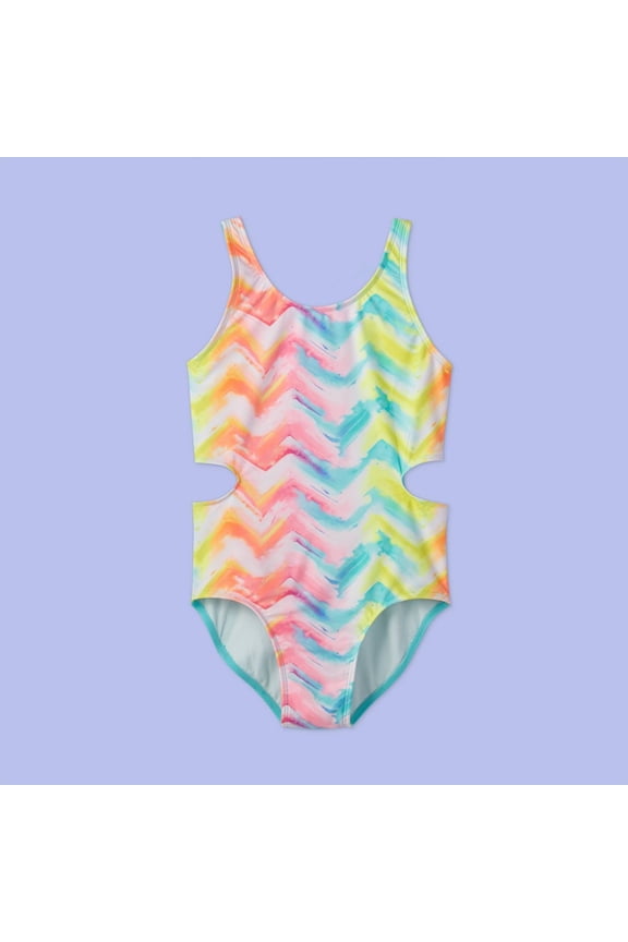 Girls' Chevron Tie-Dye One Piece Swimsuit - More Than Magic M, Green