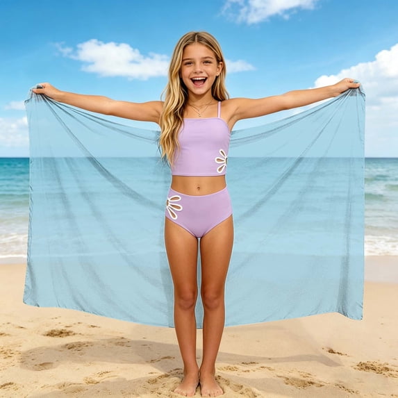 Girls Chiffon Beach Sarong Swimsuit Cover Up Wrap Skirt Light Blue,Size Free Size