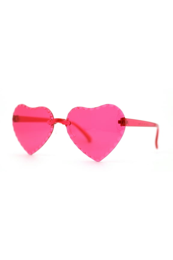 Girls Child Size Beveled Lens Heart Rimless Sunglasses Red